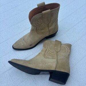 Women's 38 TORAL Puja Light Tan Suede Leather Short Pull On Cowboy Western Boots